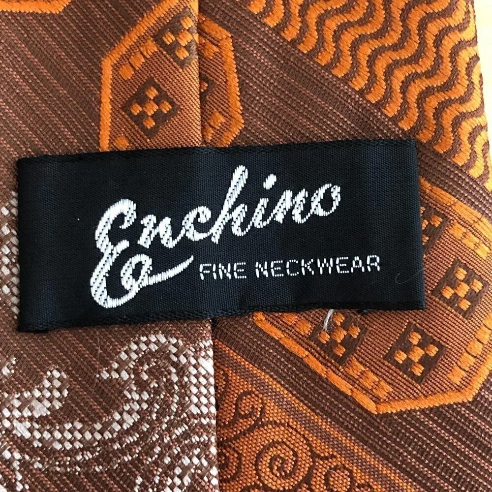 Vintage Enchino Men's Necktie Orange Tan & Ivory Tikki Bar MCM Modern Tie